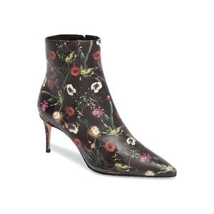 Schutz Black Floral Pointed Toe Bootie